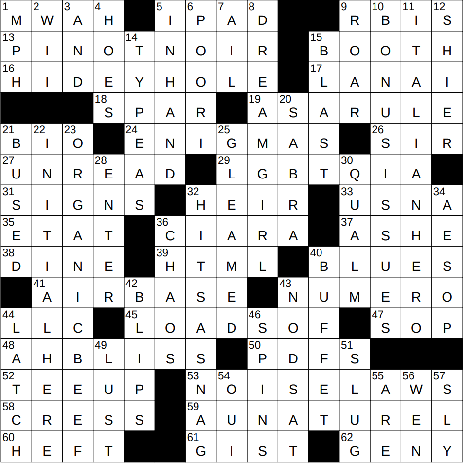 1004 24 NY Times Crossword 4 Oct 24 Friday NYXCrossword