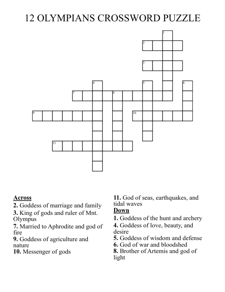 12 OLYMPIANS CROSSWORD PUZZLE WordMint