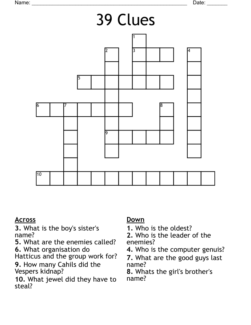 39 Clues Crossword WordMint