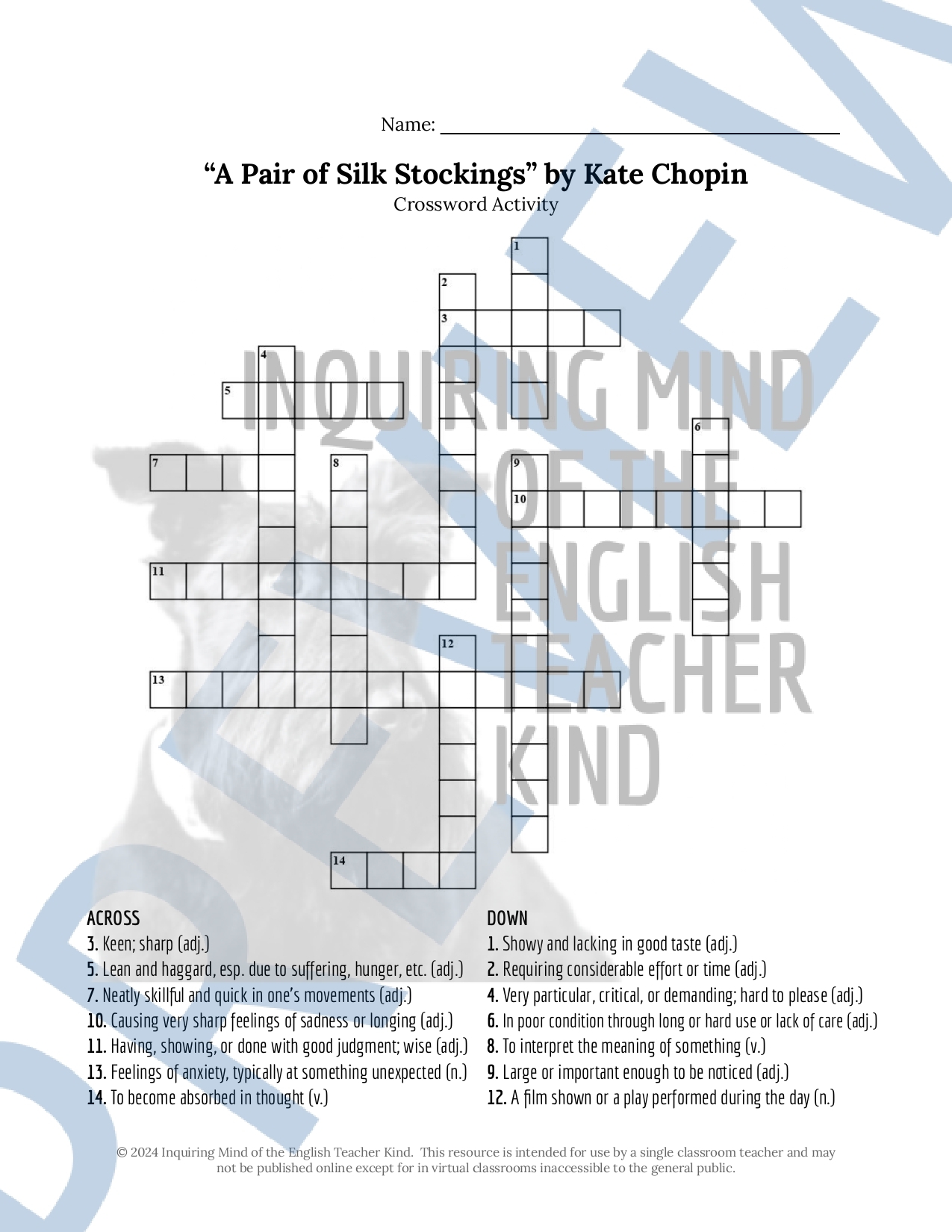 A Pair Of Silk Stockings By Kate Chopin Quiz Close Reading And Vocabulary Games Classful