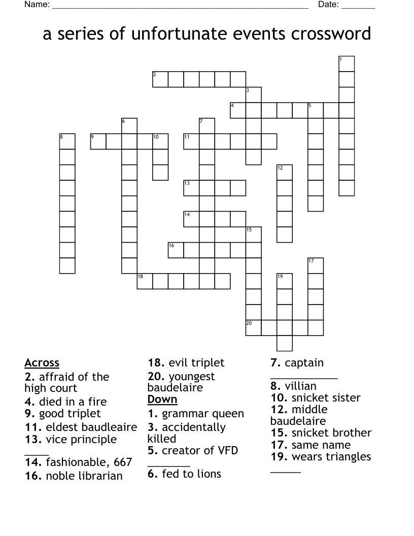 A Series Of Unfortunate Events Crossword WordMint