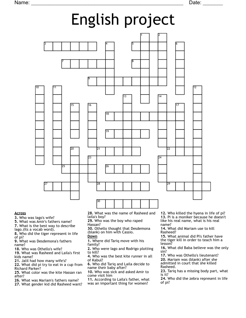 A Thousand Splendid Suns Crossword WordMint