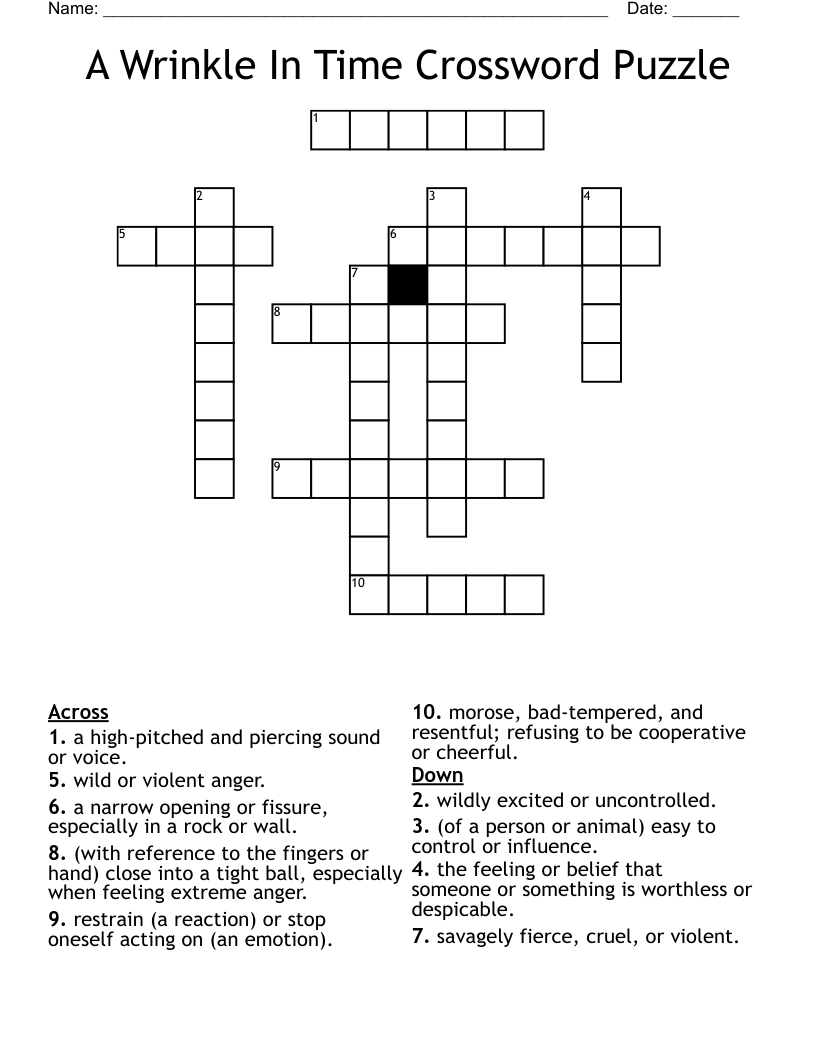 A Wrinkle In Time Crossword Puzzle WordMint