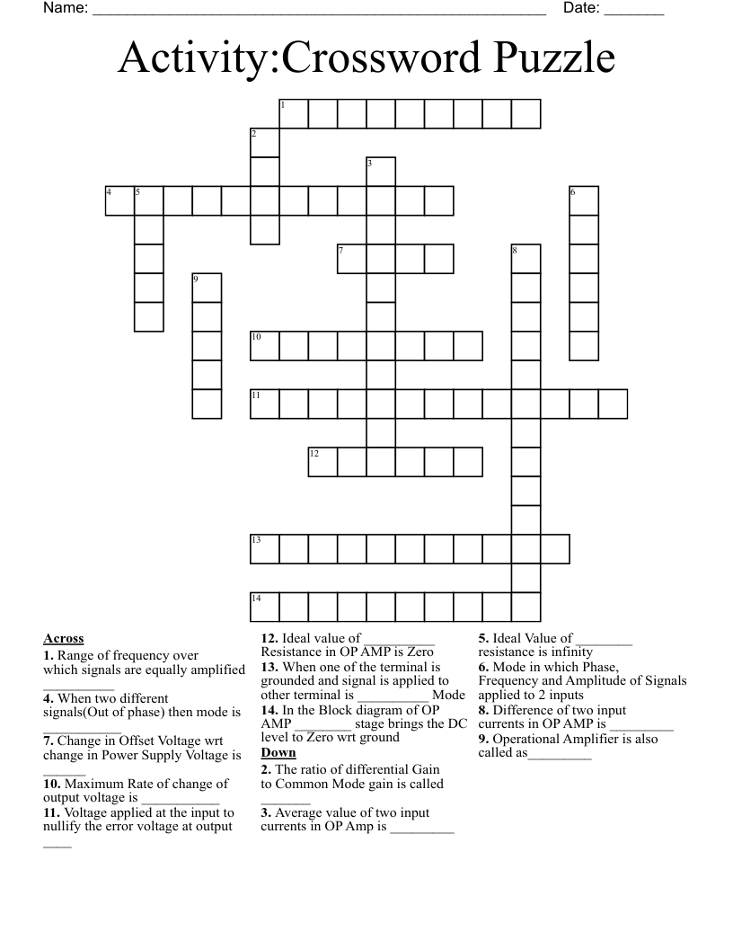 Activity Crossword Puzzle WordMint