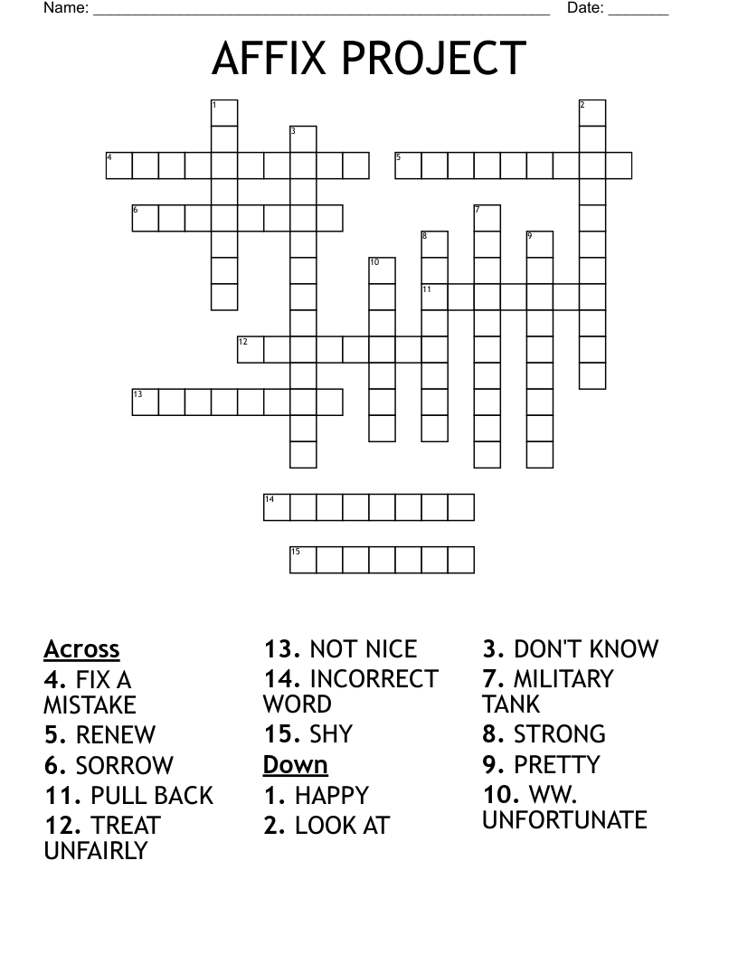 Affixes Crossword Puzzle Word Search WordMint
