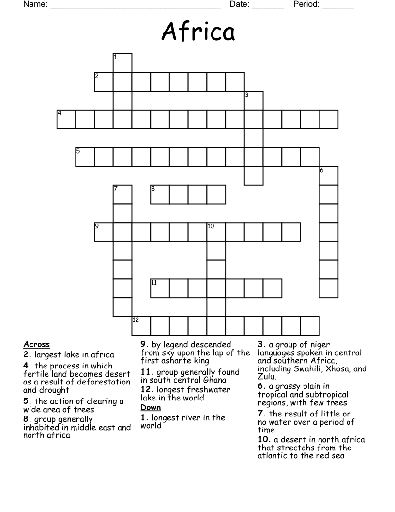 Africa Crossword WordMint