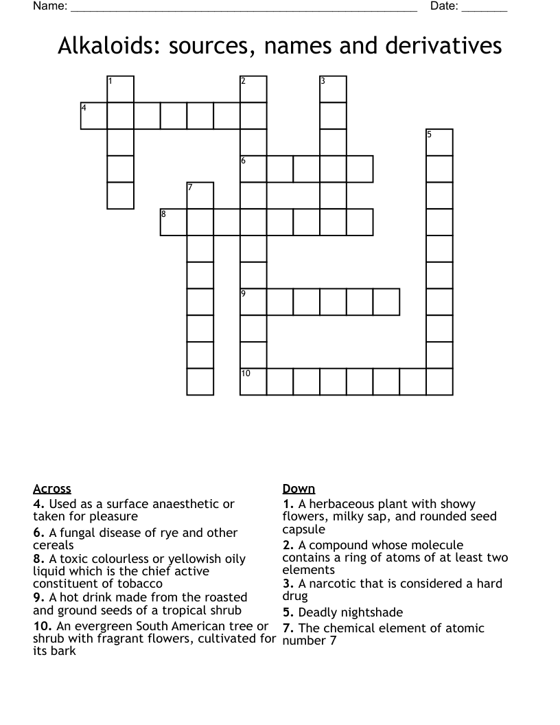 Alkaloids Sources Names And Derivatives Crossword WordMint