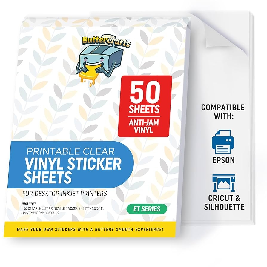 Amazon Clear Printable Vinyl For Inkjet Printer For Epson Clear Sticker Paper Waterproof 50 Sheets Transparent Inkjet Printable Vinyl Sticker Paper Avoid Jams For Printers Office Products