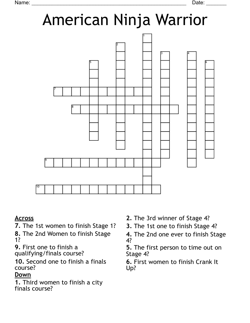 American Ninja Warrior Crossword WordMint American Ninja Warrior Crossword WordMint