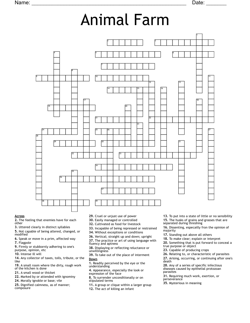 Animal Farm Crossword WordMint