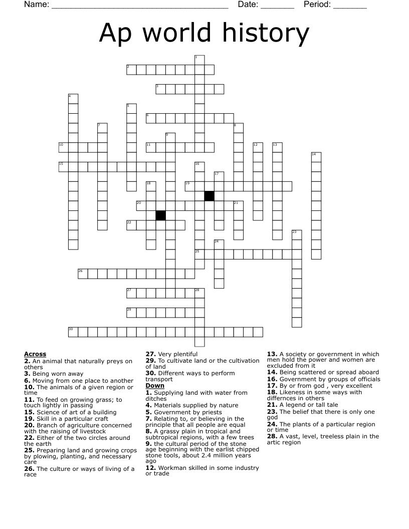 Ap World History Crossword WordMint