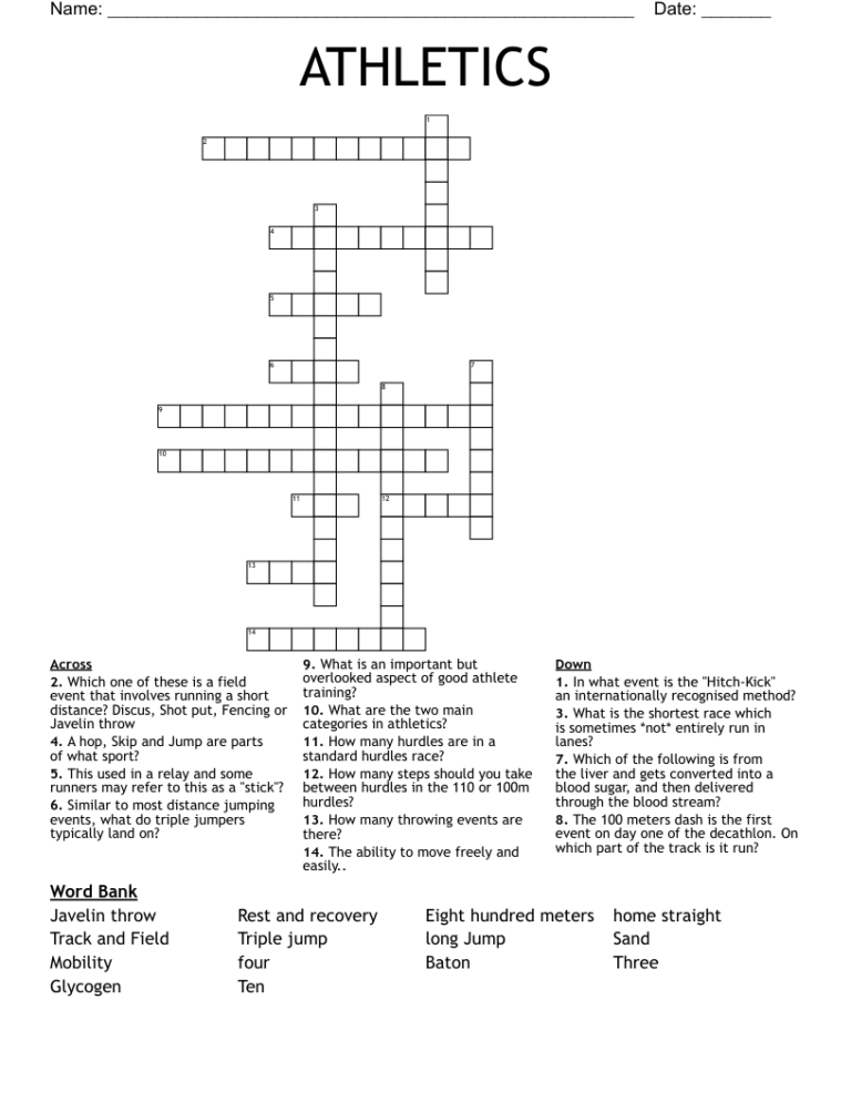 ATHLETICS Crossword WordMint