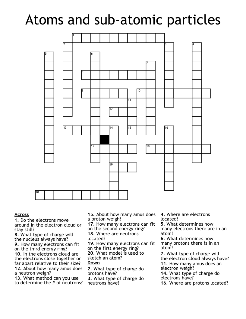 Atoms And Sub atomic Particles Crossword WordMint Atoms And Sub atomic Particles Crossword WordMint