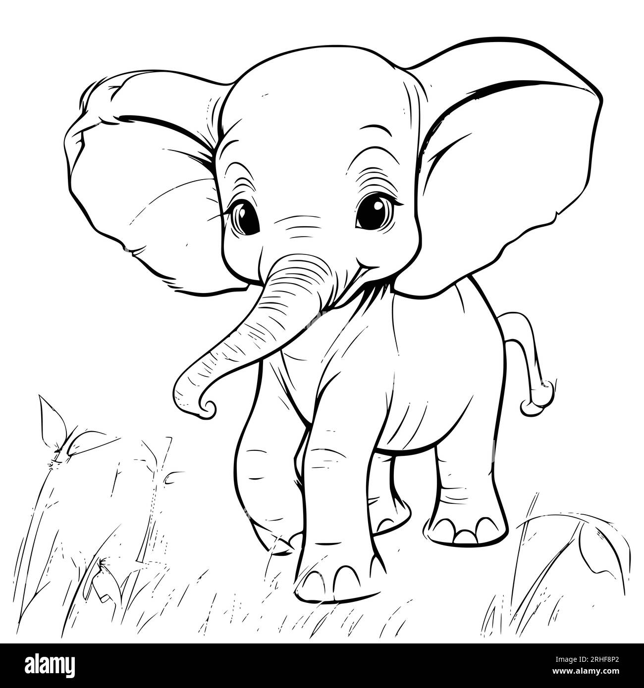 Baby Elephant Coloring Page Drawing For Kids Stock Vector Image Art Alamy