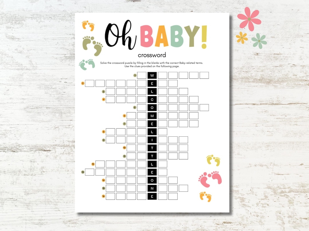 Baby Shower Crossword Printable Baby Shower Games Footprints Baby Shower Activity Oh Baby Colorful Crossword Instant Download Etsy