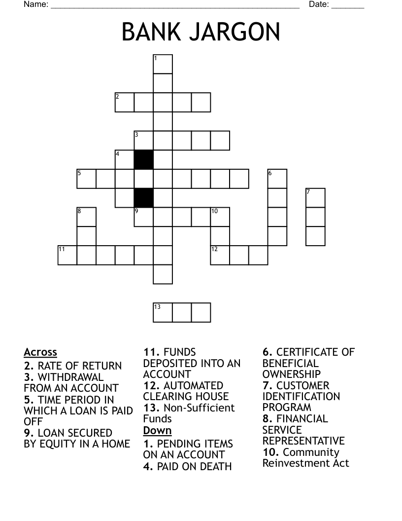 BANK JARGON Crossword WordMint BANK JARGON Crossword WordMint