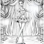 Barbie Ballerina Dancing On Stage Coloring Page Free PDF PNG Printable 
