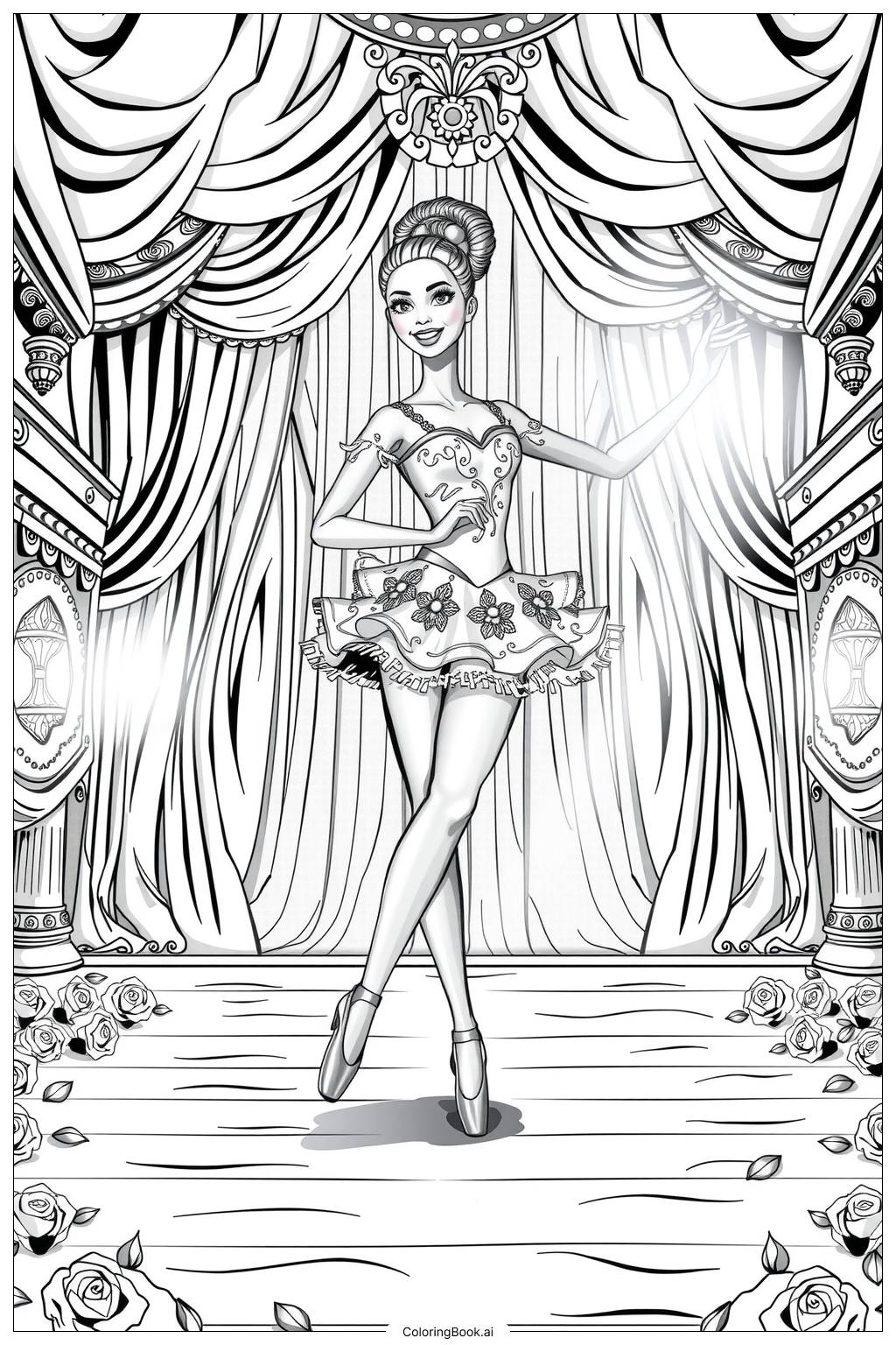 Barbie Ballerina Dancing On Stage Coloring Page Free PDF PNG Printable Barbie Ballerina Dancing On Stage Coloring Page Free PDF PNG Printable