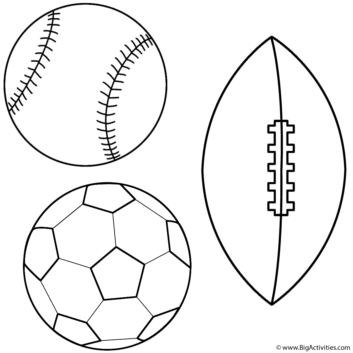 Baseball Soccer Ball And Football Coloring Page Sports  Baseball Soccer Ball And Football Coloring Page Sports