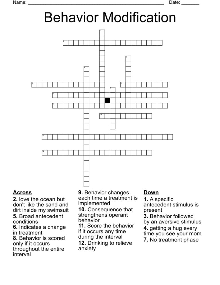 Behavior Modification Crossword WordMint
