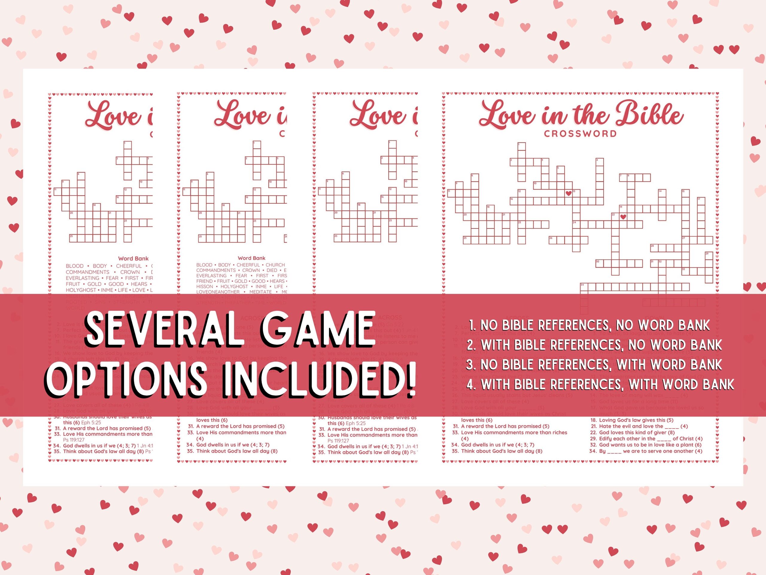 Bible Valentine Crossword Puzzle Love Crossword Puzzle Marriage Bible Game Valentine Bible Party Game Bible Games For Kids Adults Etsy