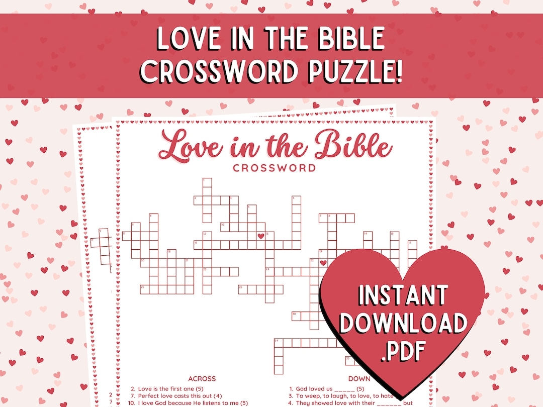 Bible Valentine Crossword Puzzle Love Crossword Puzzle Marriage Bible Game Valentine Bible Party Game Bible Games For Kids Adults Etsy