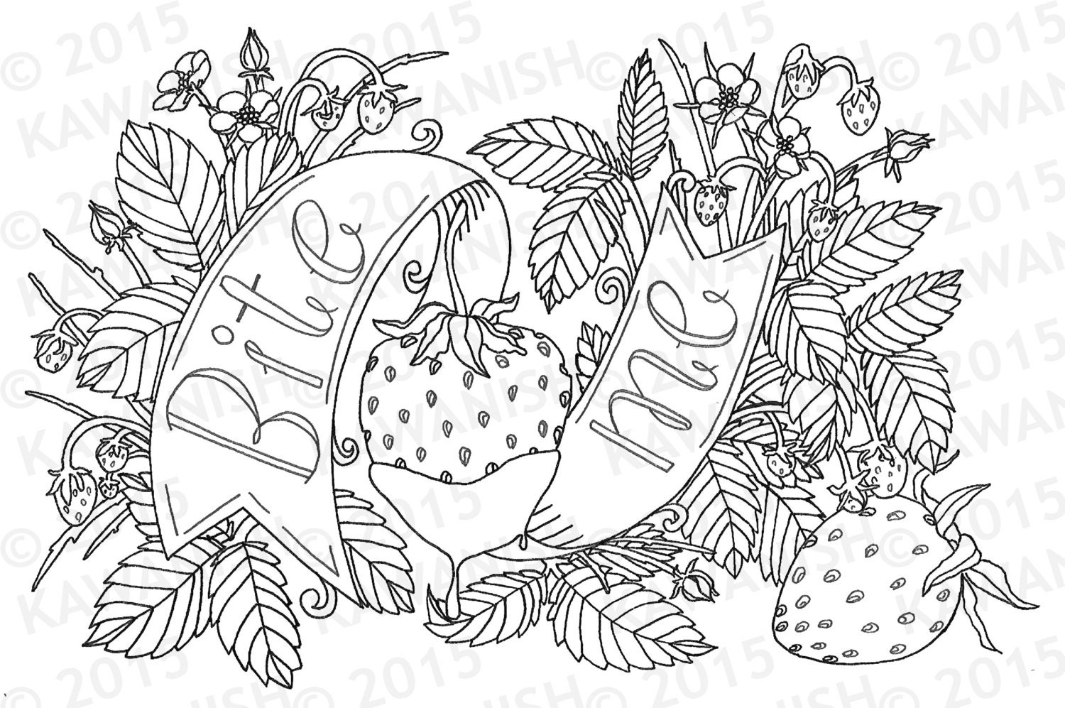 Bite Me Strawberry Adult Coloring Page Wall Art Gift Funny Humor Etsy