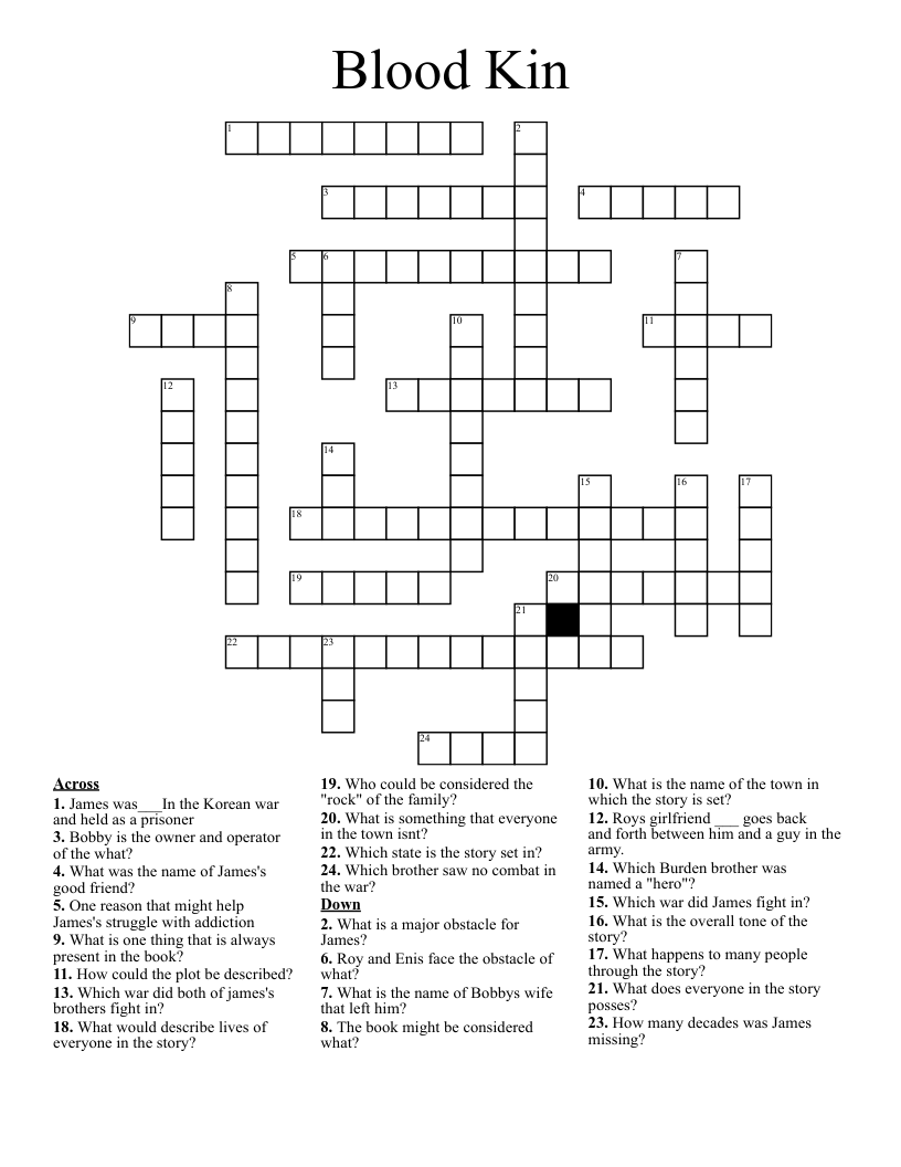 Blood Kin Crossword WordMint Blood Kin Crossword WordMint
