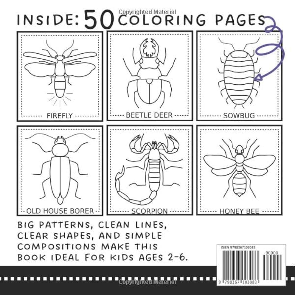 Bug Coloring Book For Kids Educational Coloring Pages Of Realistic Insects For Toddlers And Preschoolers 50 Easy Entomology Illustrations With Big Patterns Clean Lines And Simple Compositions Steen Robins Emily 9798367103083 Amazon 