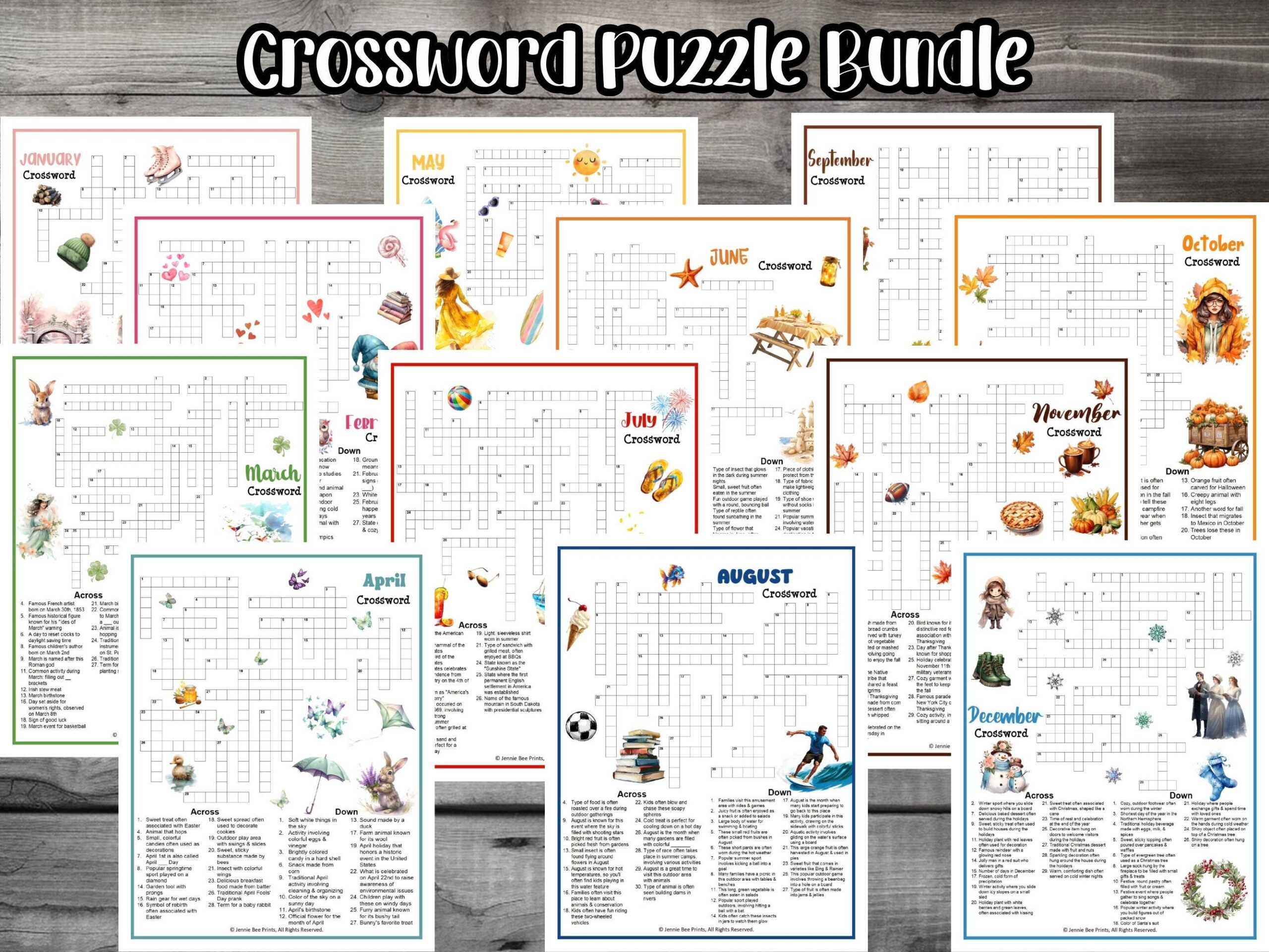 Buy Themed Crossword Puzzle Mega Bundle 16 Family Friendly Fun Printables Puzzles For Adults Seniors Teens Kids Monthly Group Crosswords Online In India Etsy