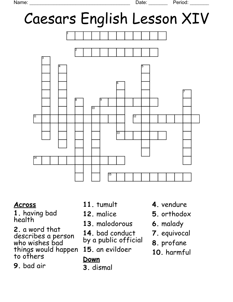 Caesars English Lesson XIV Crossword WordMint