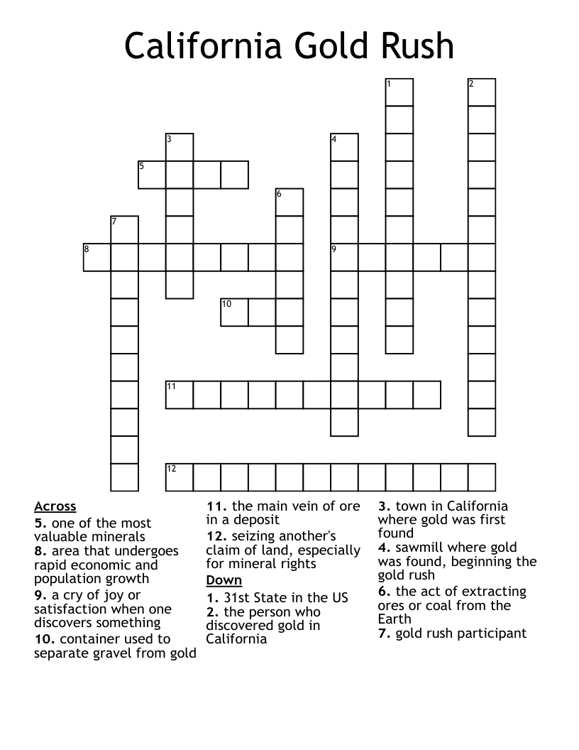 California Gold Rush Crossword WordMint