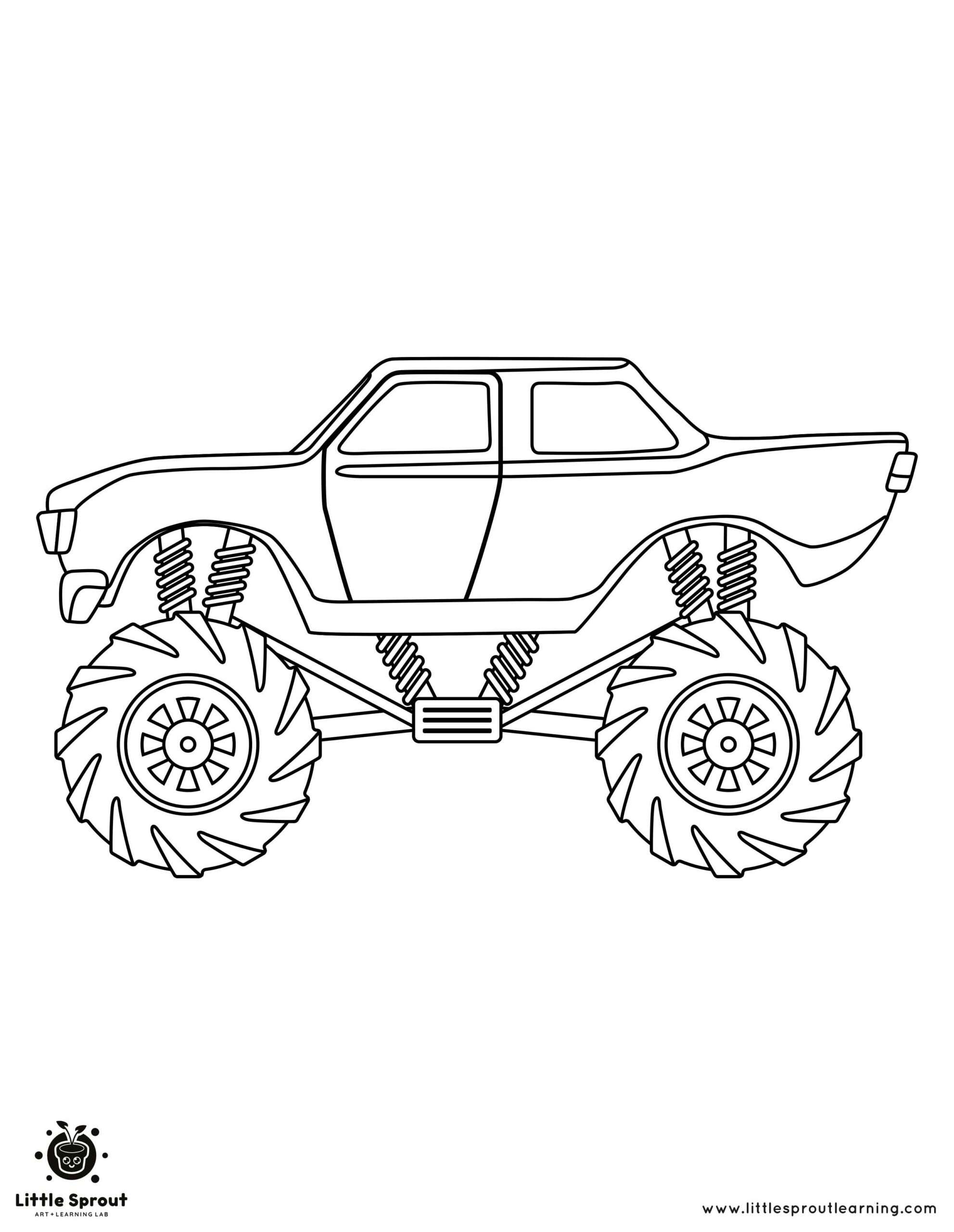 Car Crushing Monster Truck Coloring Page Little Sprout Art