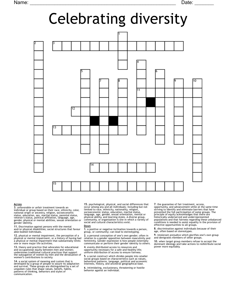 Celebrating Diversity Crossword WordMint