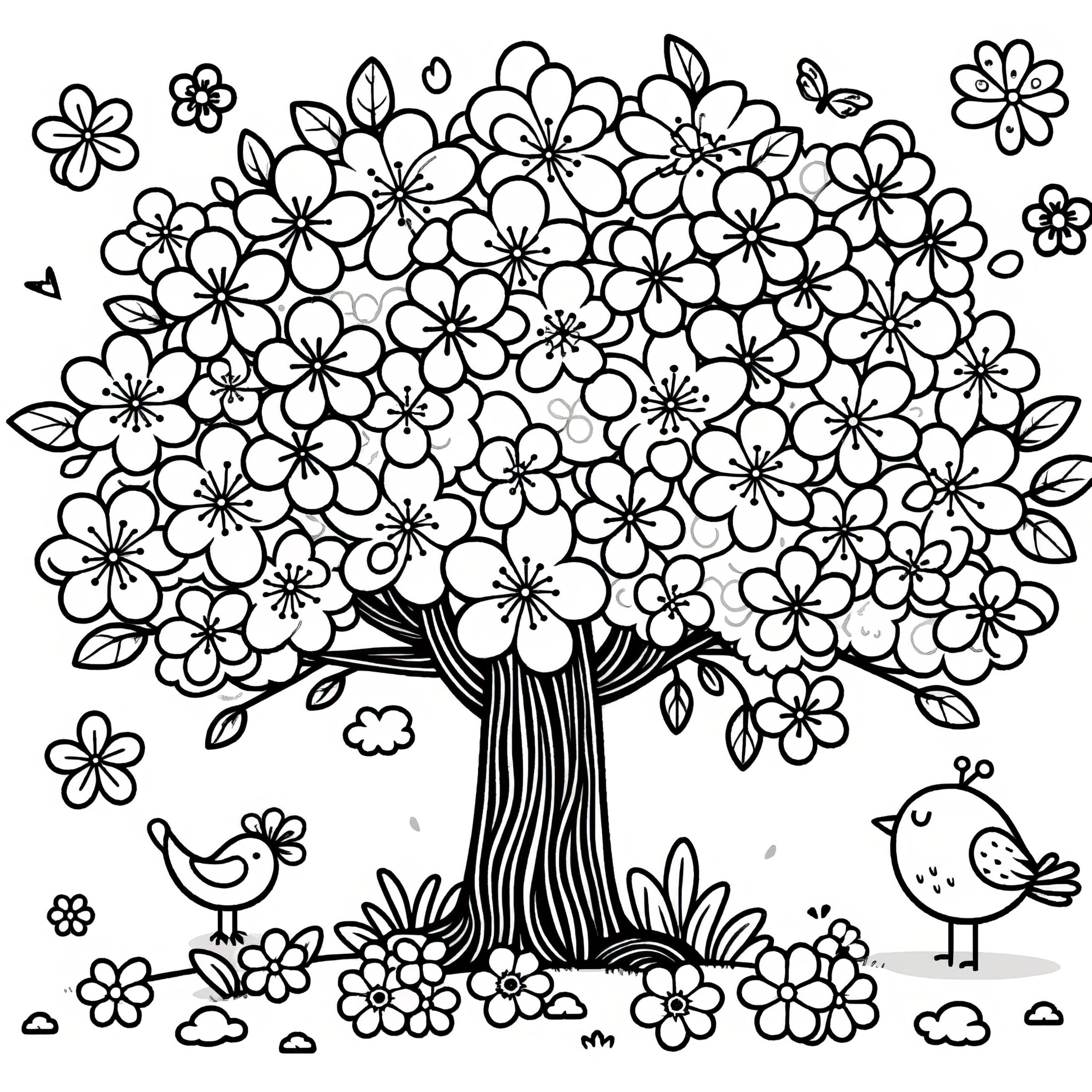 Cherry Tree As A Free Coloring Page