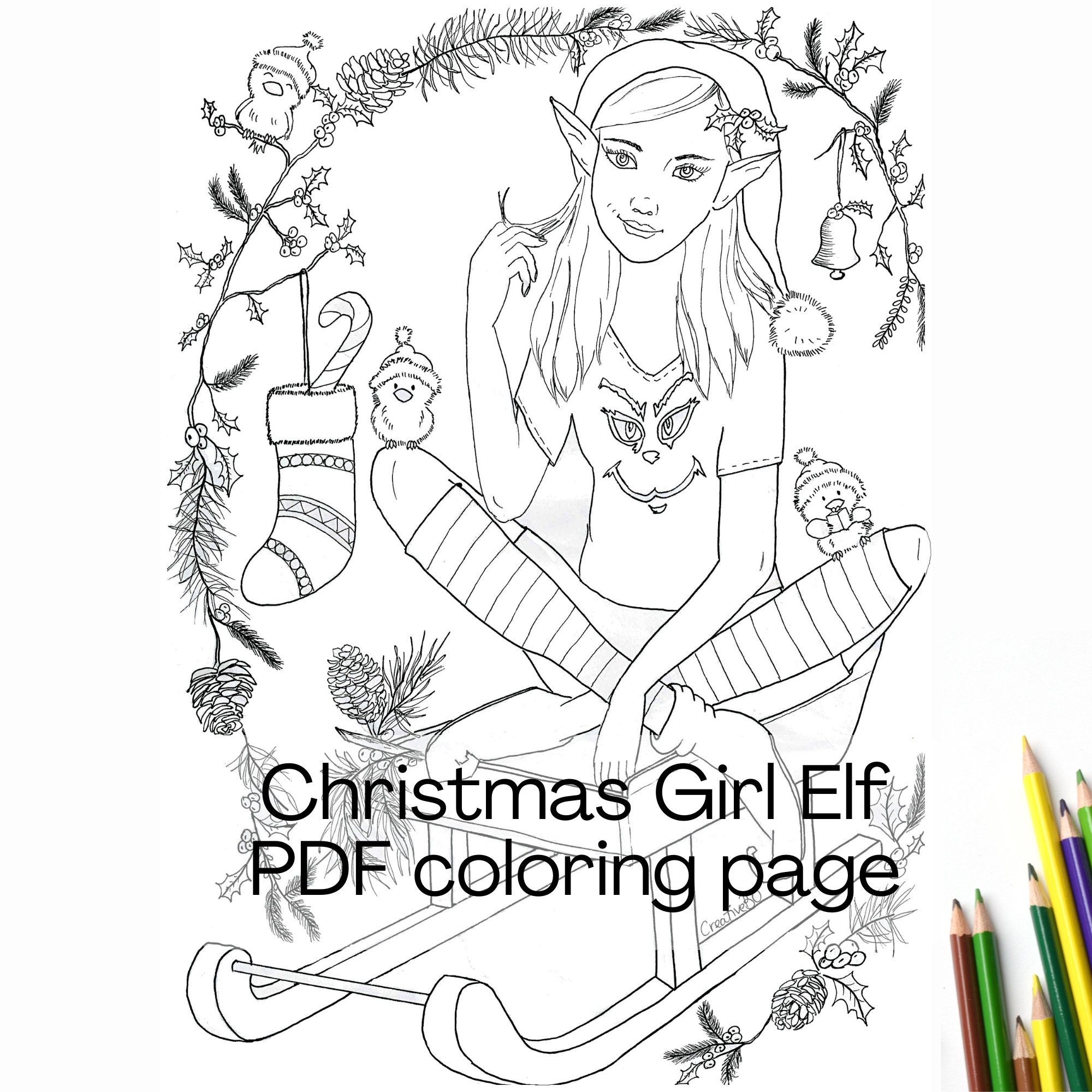 Christmas Girl Elf Downloadable Adult And Toddler Coloring Page For Holiday And Family Activity Instant Download PDF Digital Sheet Etsy Christmas Girl Elf Downloadable Adult And Toddler Coloring Page For Holiday And Family Activity Instant Download PDF Digital Sheet Etsy