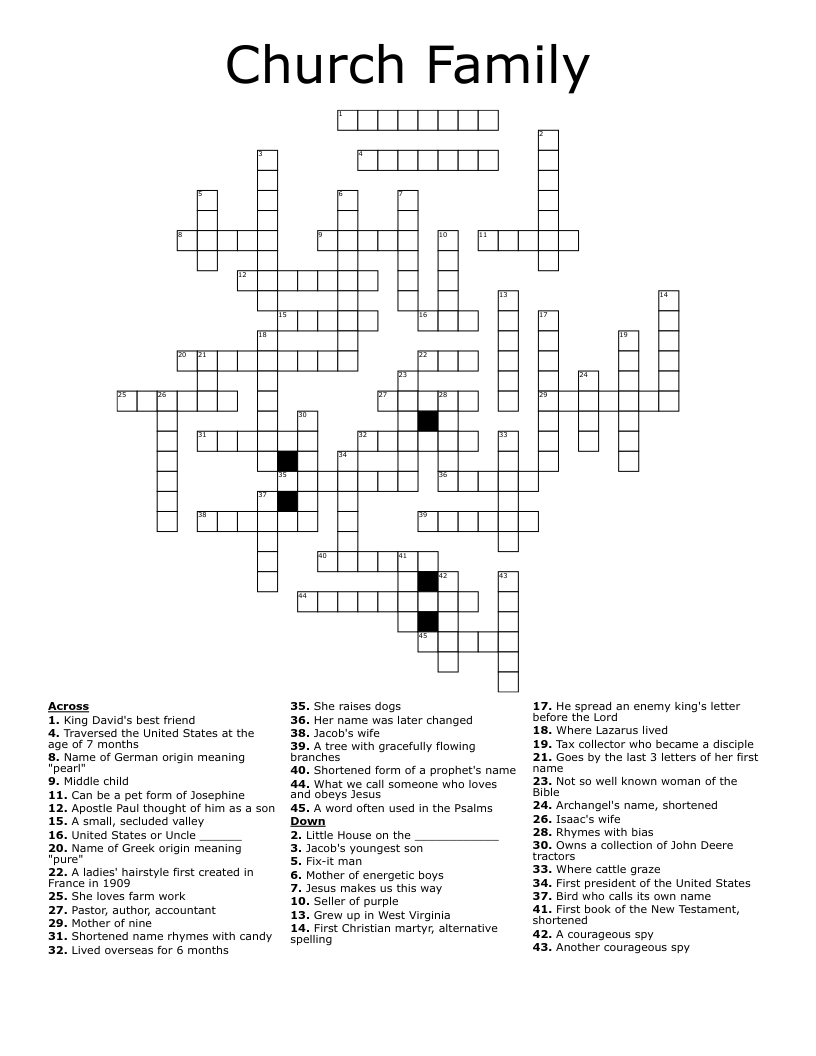 Church Family Crossword WordMint