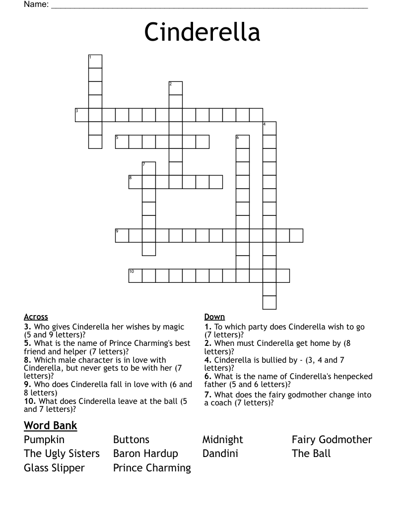 Cinderella Crossword WordMint