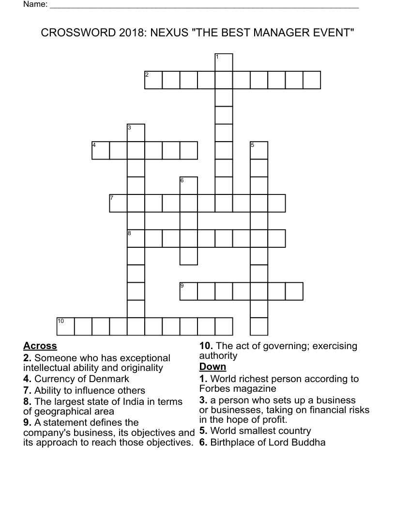 CROSSWORD 2018 NEXUS THE BEST MANAGER EVENT WordMint