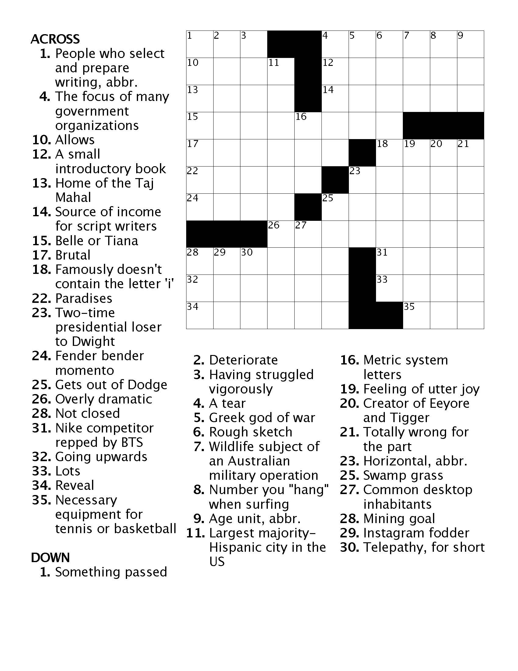 open crossword puzzle clue