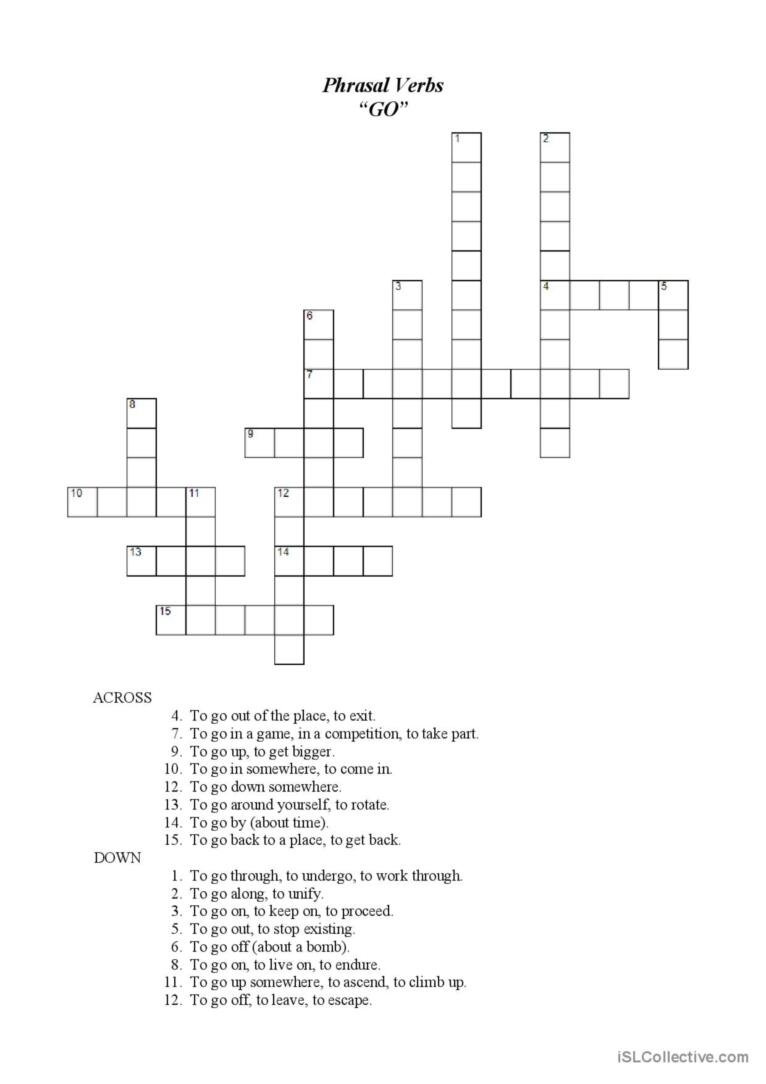 Crossword Phrasal Verbs With GO G English ESL Worksheets Pdf Doc