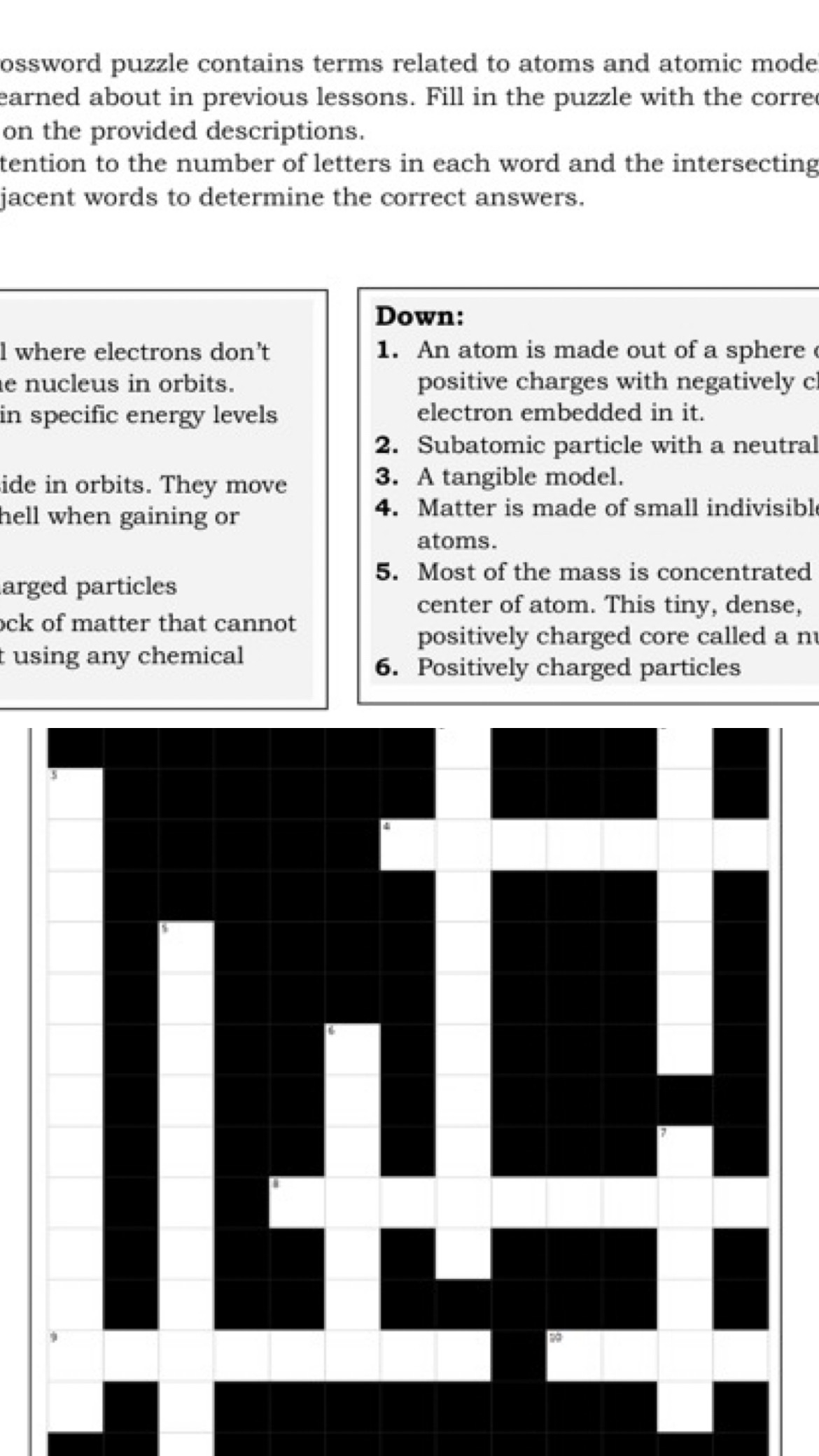 Crossword Puzzle On Atoms And Atomic Models Fill In The Crossword Based  Crossword Puzzle On Atoms And Atomic Models Fill In The Crossword Based