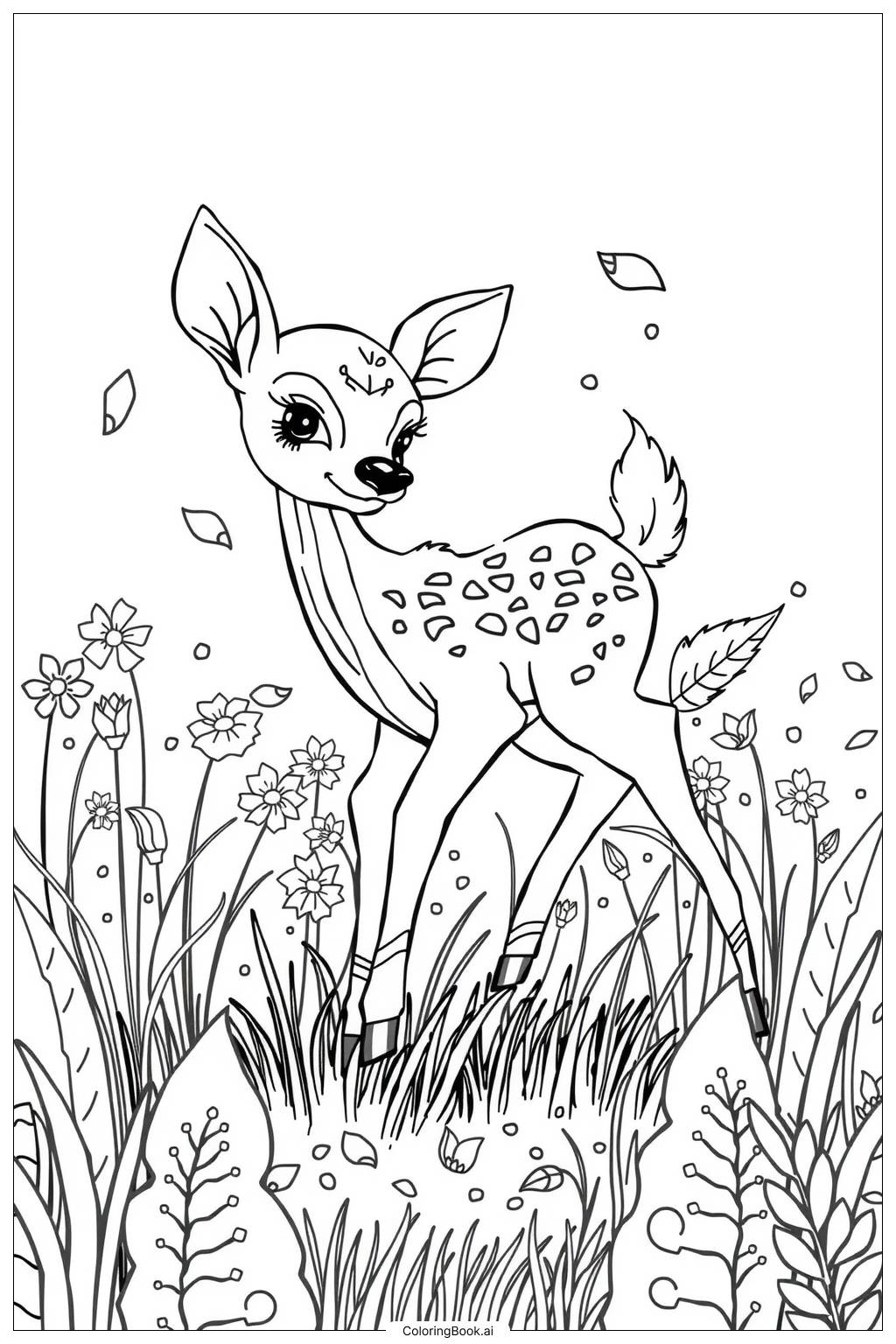Cute Baby Deer Coloring Page Free PDF PNG Printable 