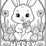 Cute Bunny With Carrot And Easter Eggs Coloring Page Playground