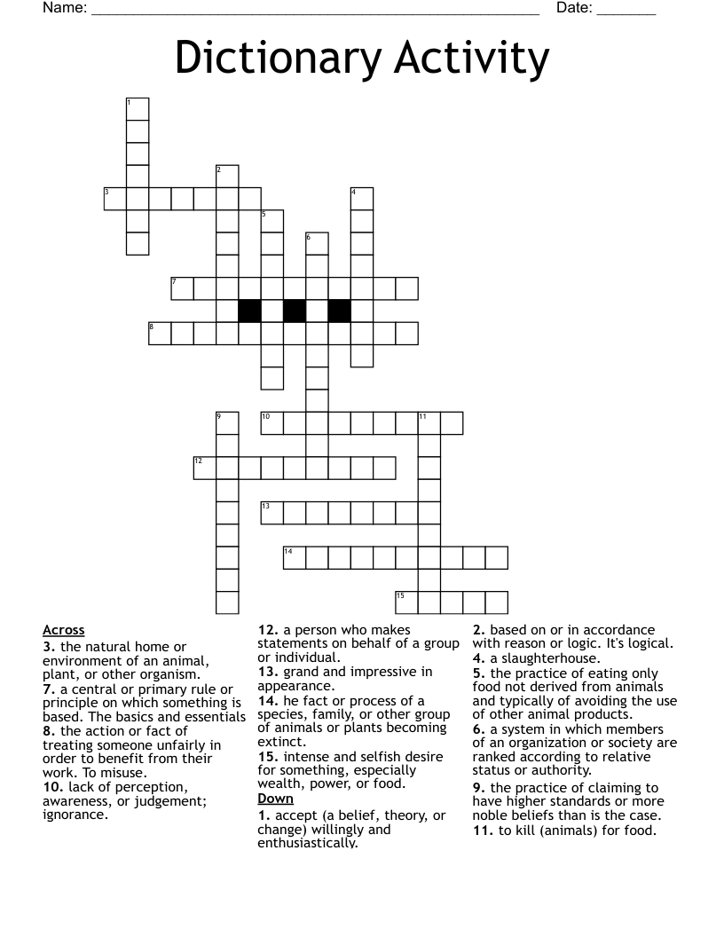 Dictionary Activity Crossword WordMint Dictionary Activity Crossword WordMint