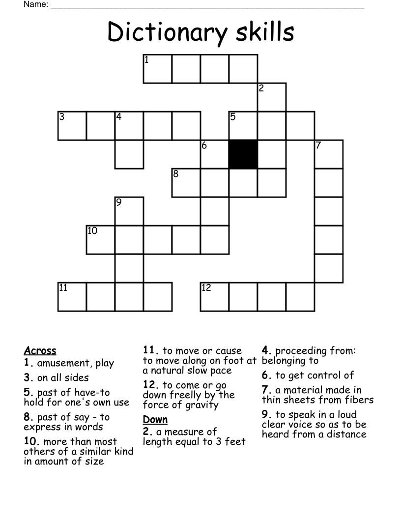 Dictionary Skills Crossword WordMint Dictionary Skills Crossword WordMint