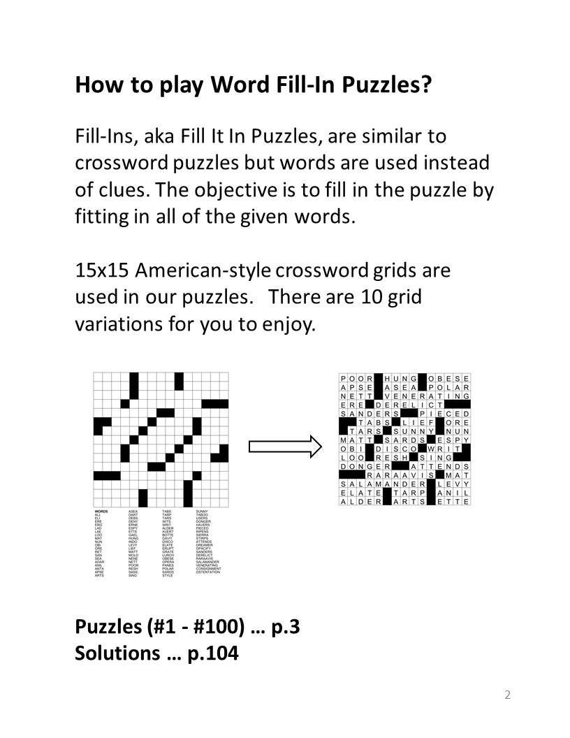 Digital Download Printable Word Fill in Puzzle Book For Seniors Play 100 Large Print Easy To Read Crossword Fillin Games With Solutions Etsy