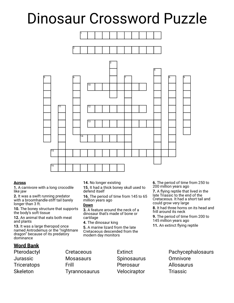 Dinosaur Crossword Puzzle WordMint Dinosaur Crossword Puzzle WordMint