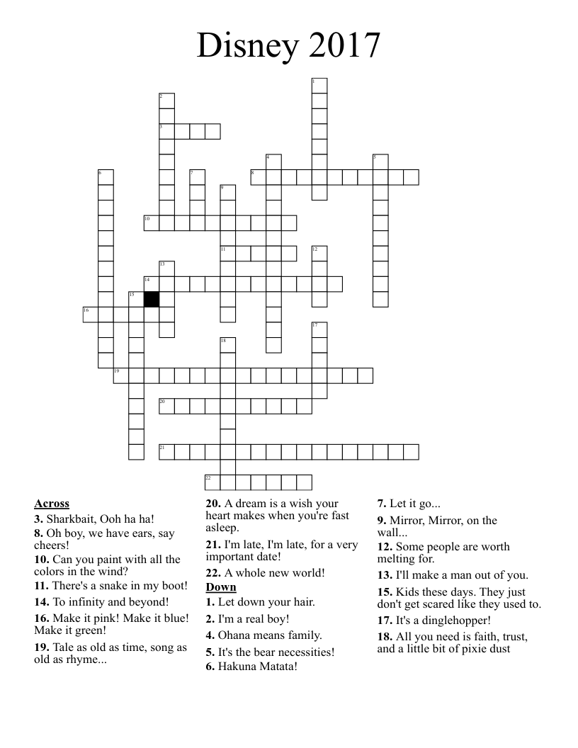 Disney 2017 Crossword WordMint Disney 2017 Crossword WordMint