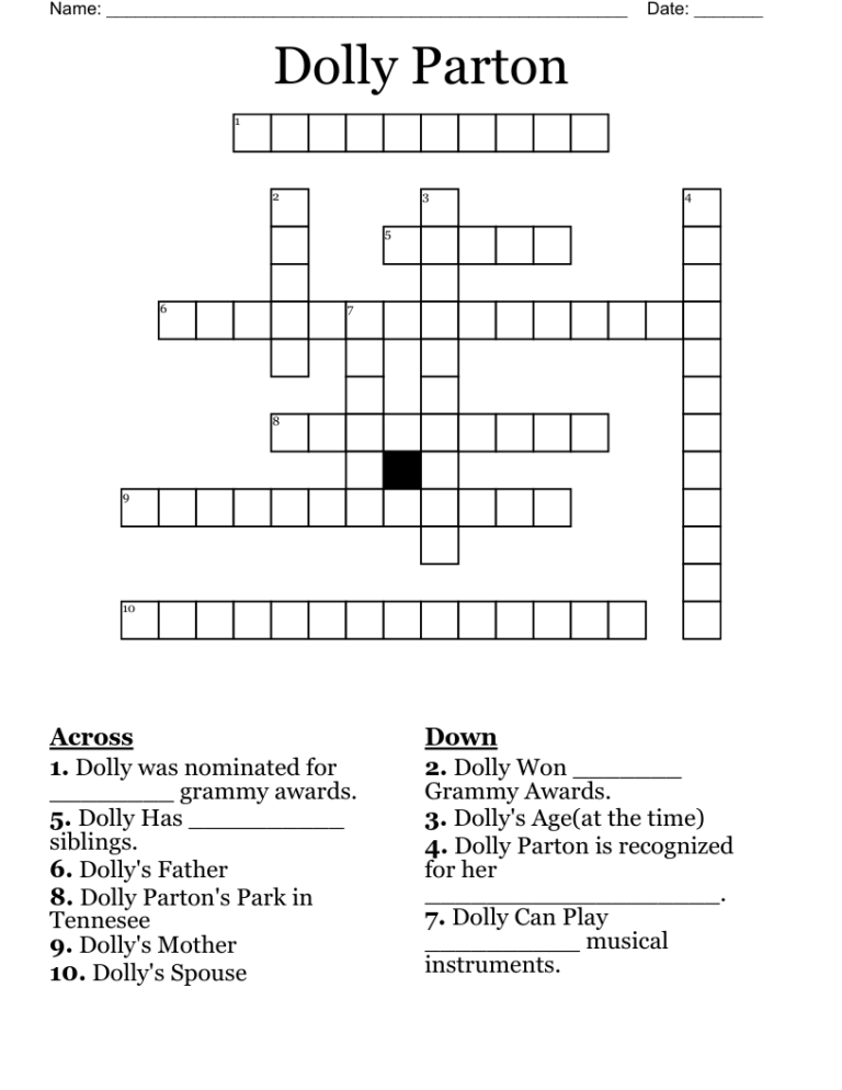 Dolly Parton Crossword WordMint